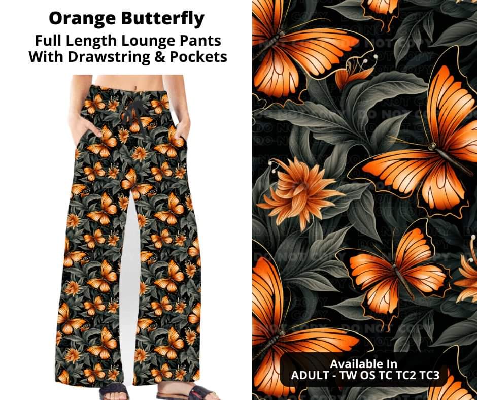 Orange Butterfly Full Length Lounge Pants