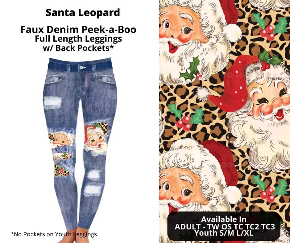 Santa Leopard Faux Denim Full Length Peekaboo Leggings