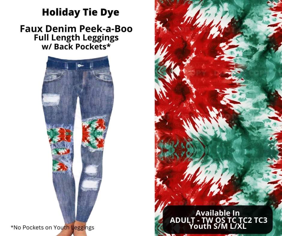 Holiday Tie Dye Faux Denim Full Length Peekaboo Leggings