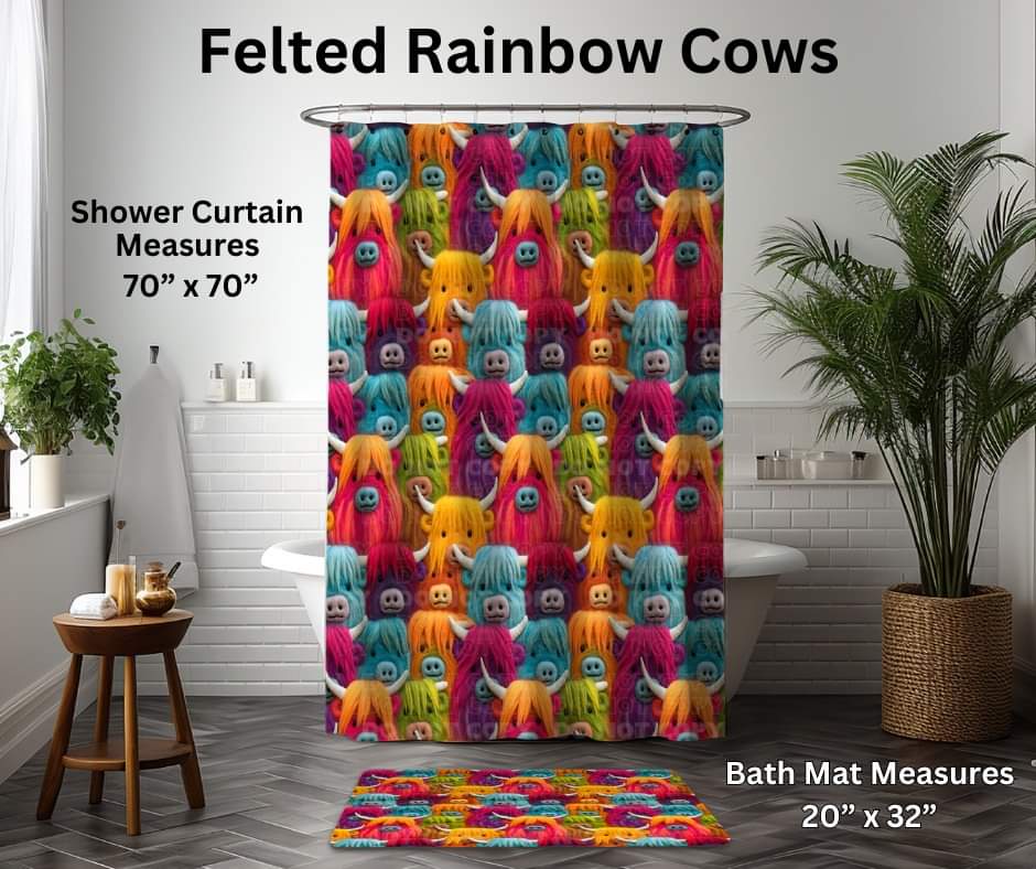 Felted Rainbow Cows Custom Bath Mat