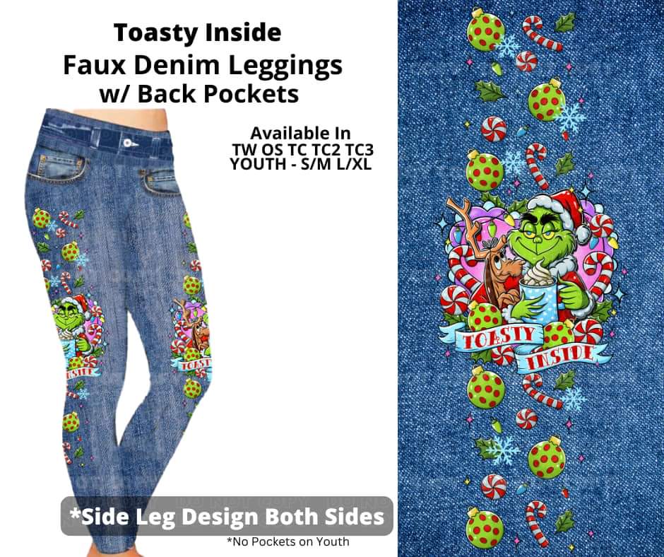 Toasty Inside Full Length Faux Denim w/ Side Leg Designs