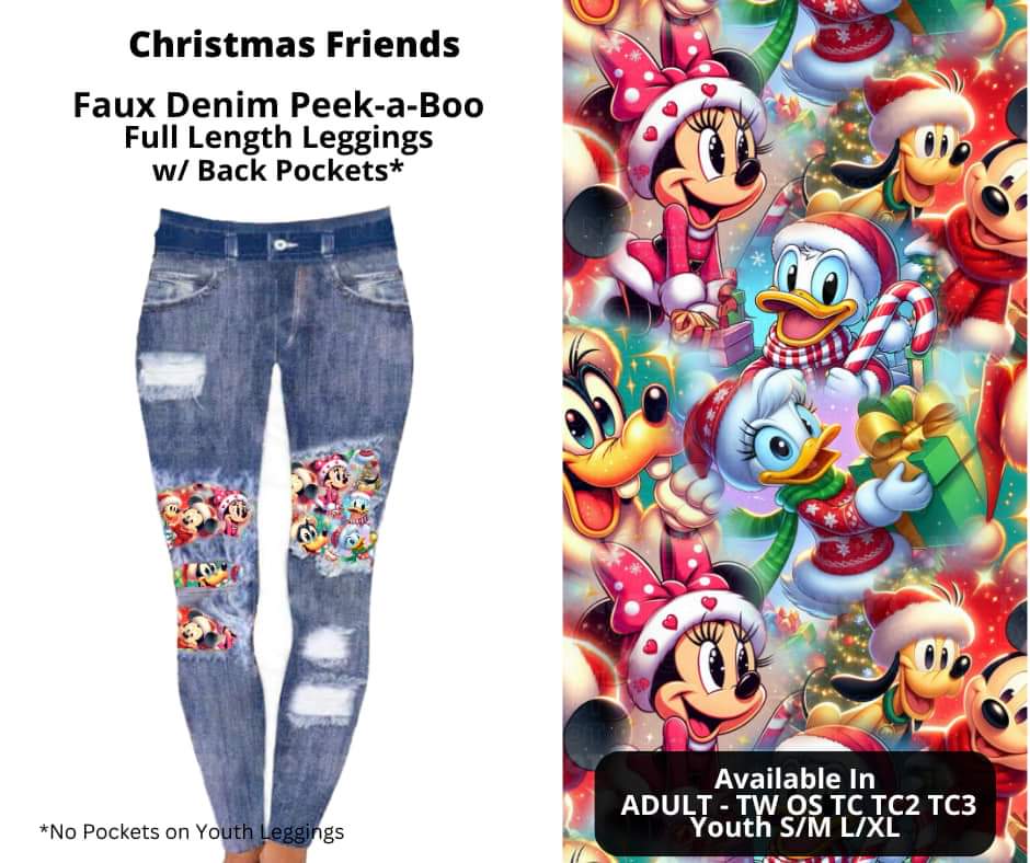 Christmas Friends Faux Denim Full Length Peekaboo Leggings