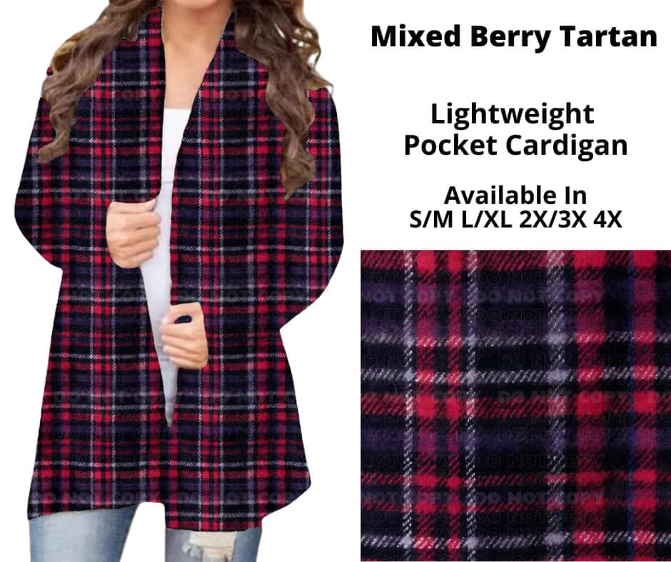 Mixed Berry Tartan Pocket Cardigan