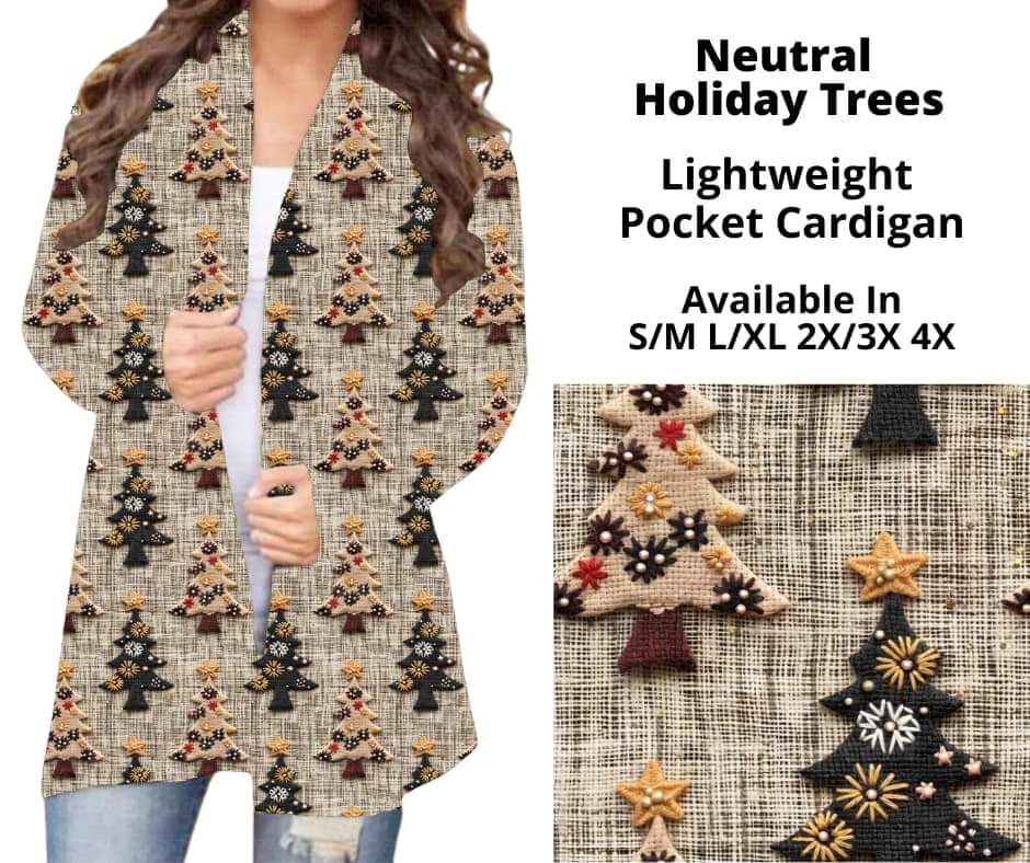 Neutral Holiday Trees Pocket Cardigan