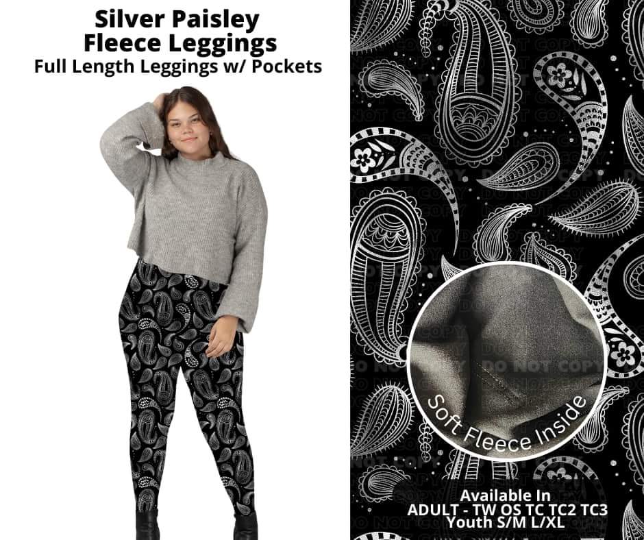 Silver Paisley Fleece Leggings