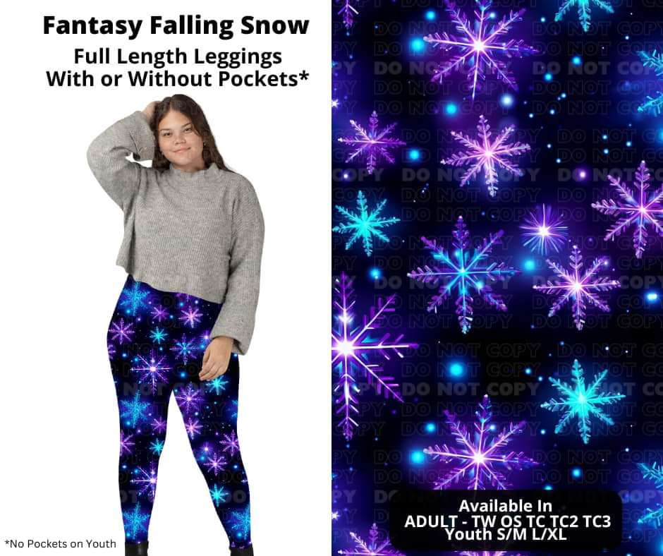 Fantasy Falling Snow Full Length Leggings w/ Pockets