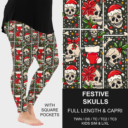 B315 - Preorder Festive Skulls Leggings w/ Pockets (Closes 10/04. ETA: early Dec.)