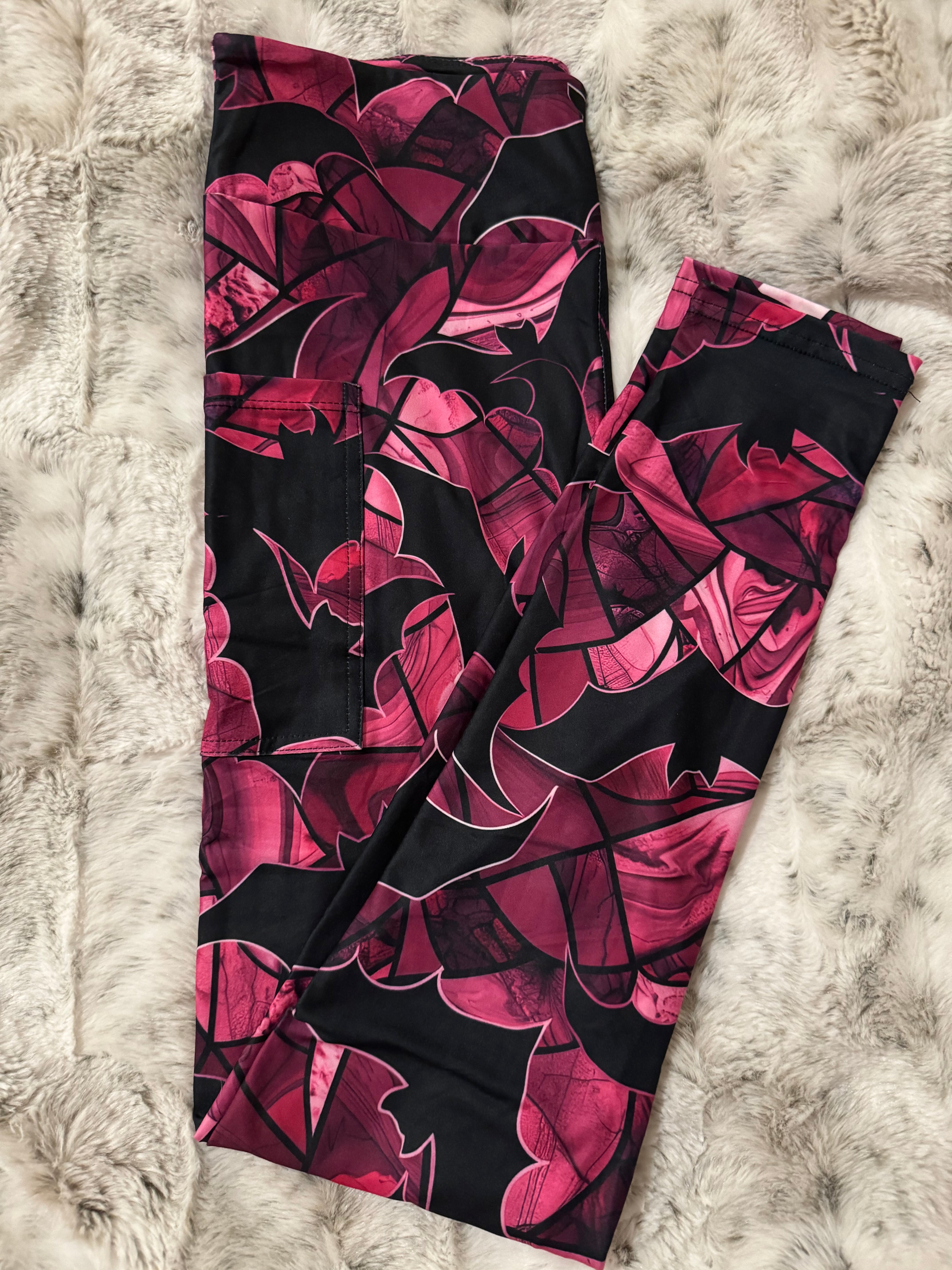 Stain Glass Bats Full Length Leggings With Pockets