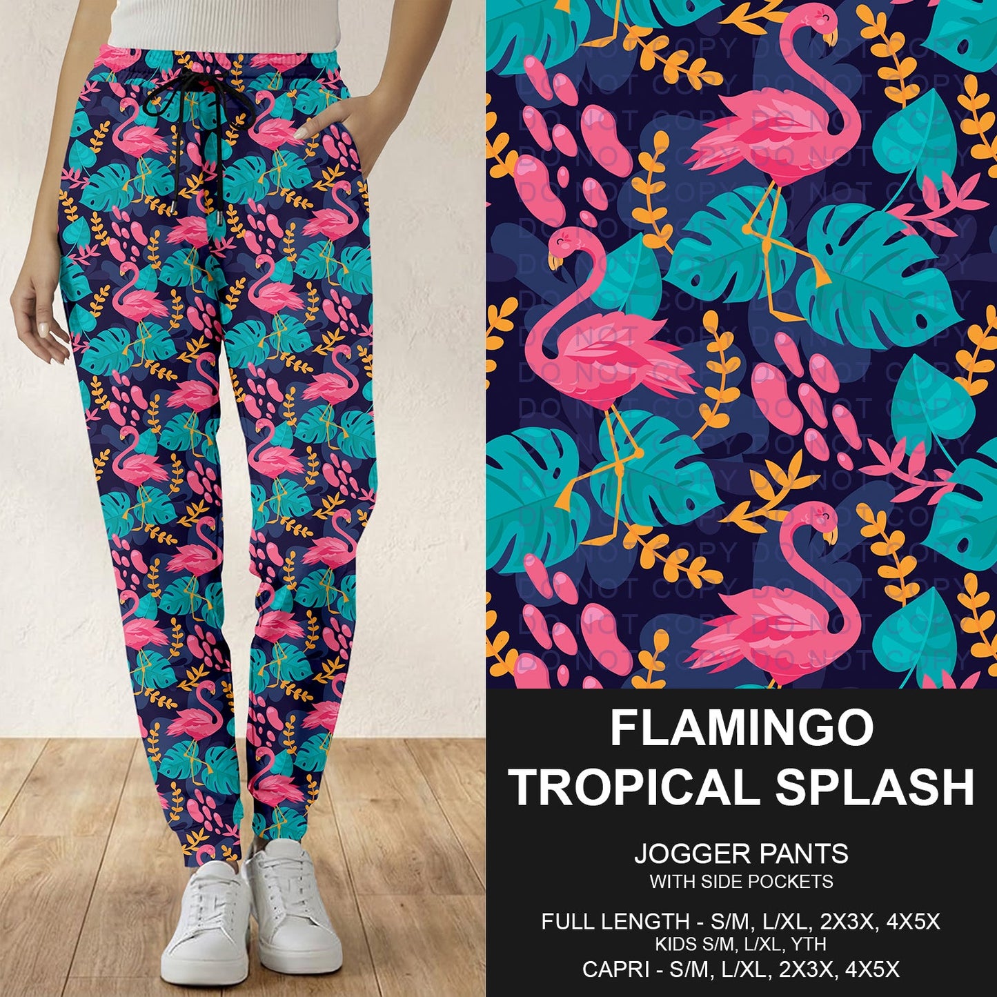 B298 - Preorder Flamingo Tropical Splash Joggers (Closes 7.05. ETA: early Sept.)