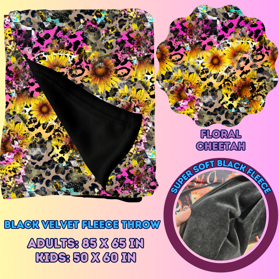 FLORAL CHEETAH - SOFT BLACK FLEECE THROWS 7 - PREORDER CLOSING 1/13