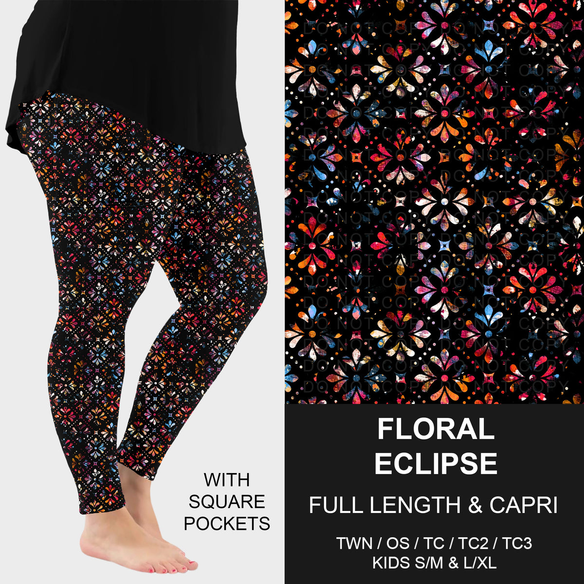 B319 - Preorder Floral Eclipse Leggings w/ Pockets (Closes 11/01. ETA: early Jan.)