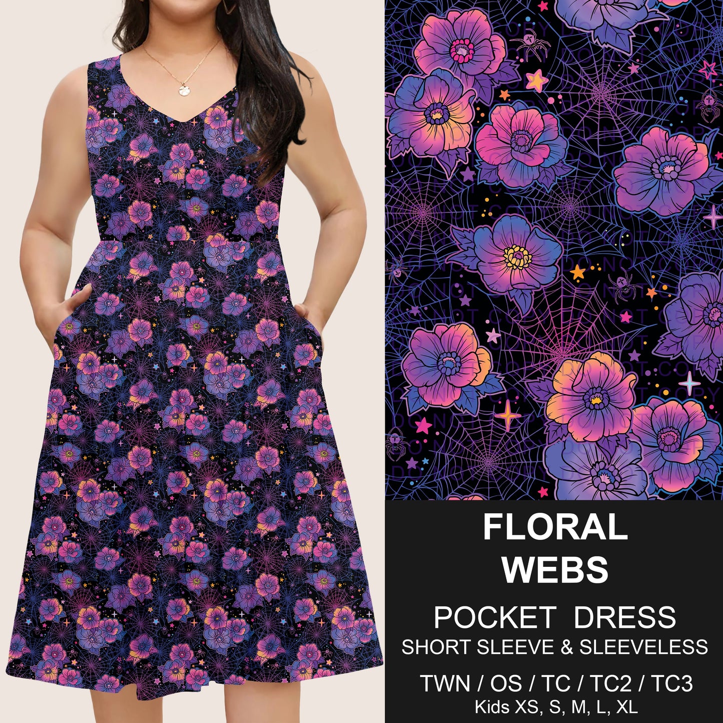 B302 - Preorder Floral Webs Pocket Dress (Closes 7/24. ETA: early Oct)