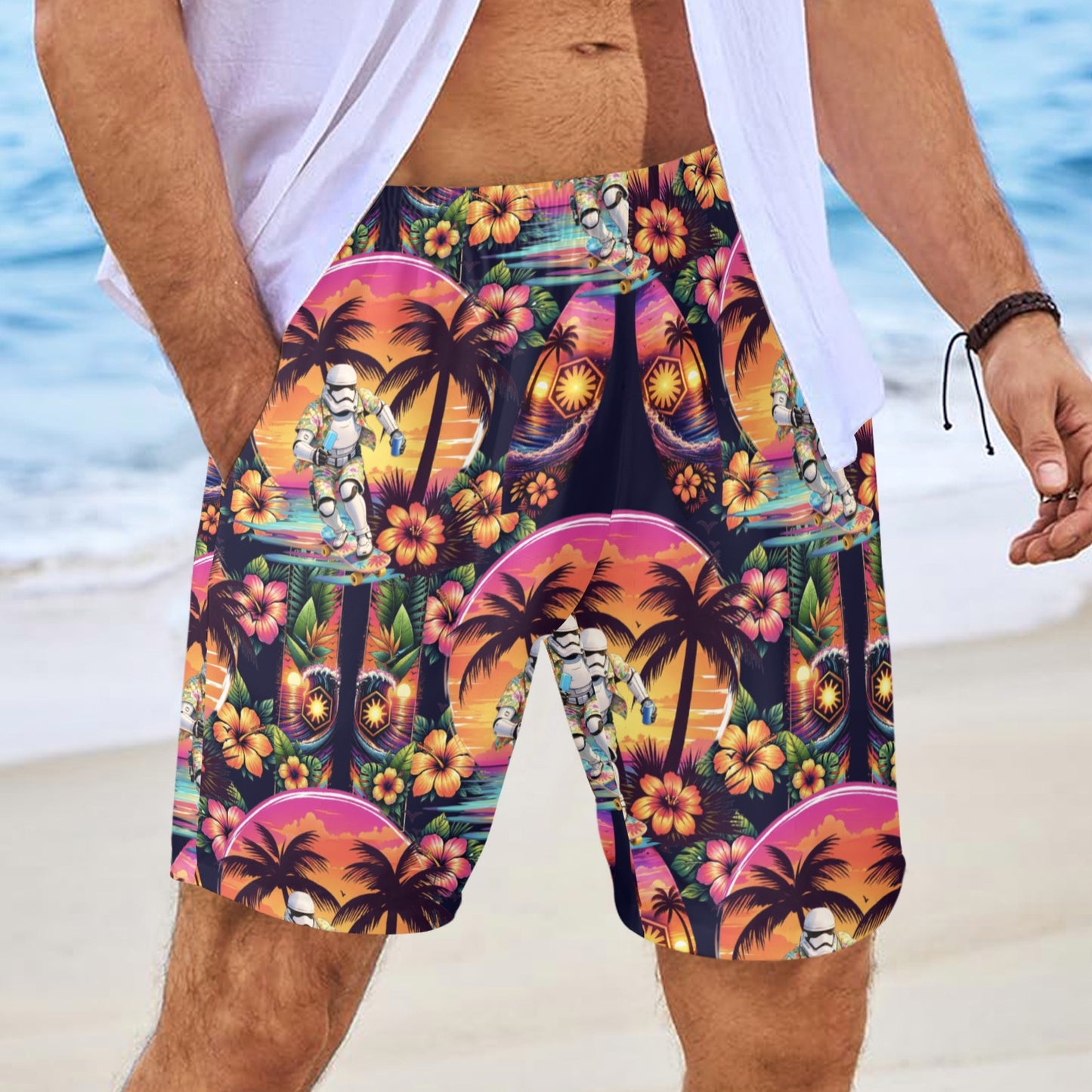 Skater FO Mens Beach Shorts with Drawstring Waist