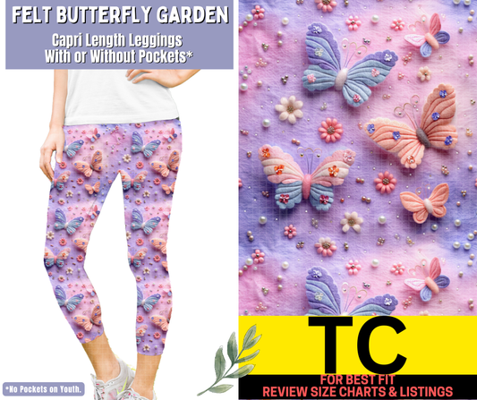 Felt Butterfly Garden Capri Length Leggings w/ Pockets