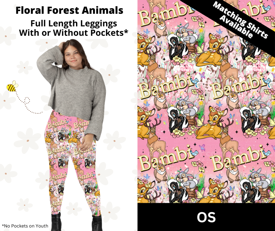 Floral Forest Animals Full Length Leggings w/ Pockets