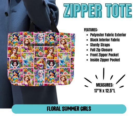 Floral Summer Girls Zipper Tote