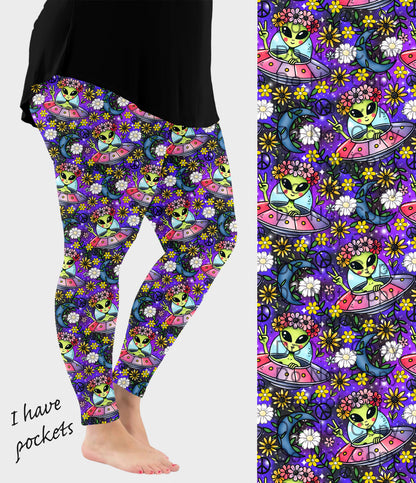 RTS - Floral Aliens Leggings with Pockets