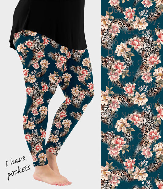 RTS - Floral Leopard Leggings w/ Pockets