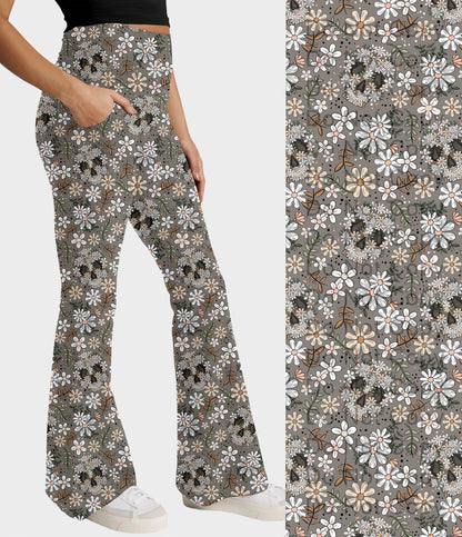 RTS - Floral Skulls Flare Leggings w/ Pockets