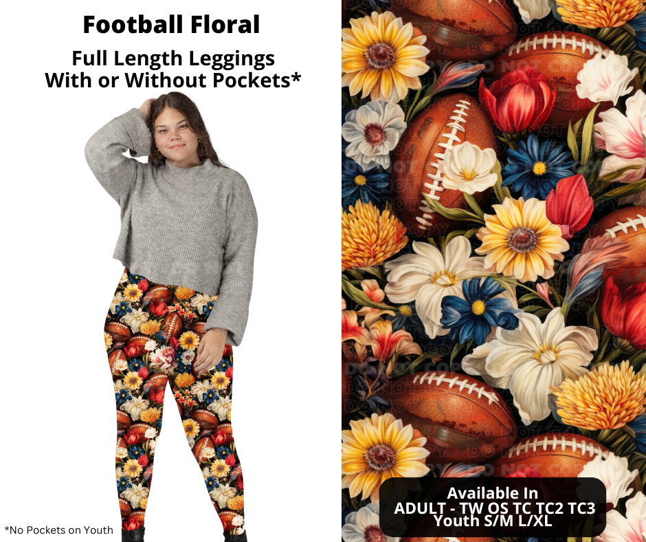 Football Floral Full Length Leggings w/ Pockets