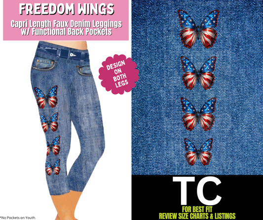 Freedom Wings Capri Faux Denim w/ Side Leg Designs