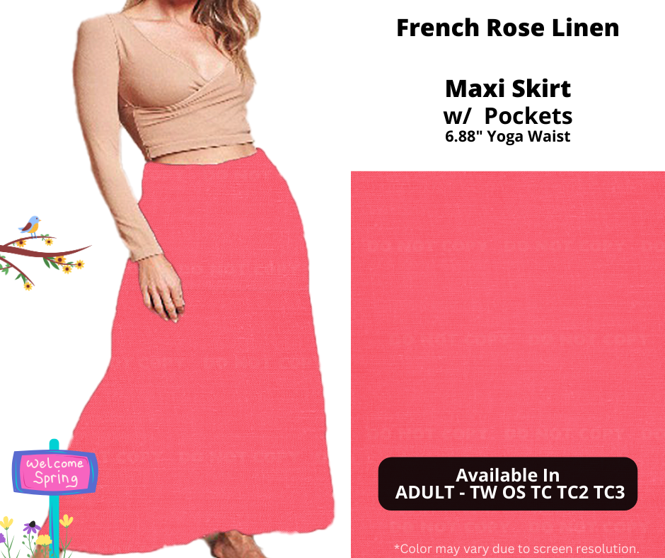 Preorder! Closes 1/15. ETA April. French Rose Linen Maxi Skirt