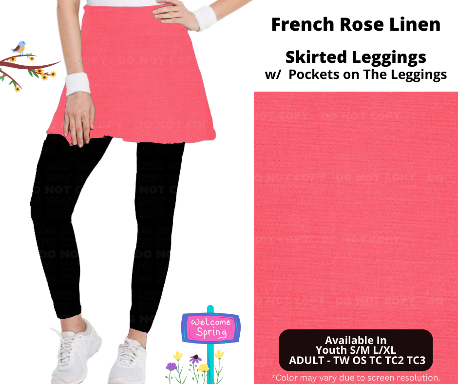 Preorder! Closes 1/15. ETA April. French Rose Linen Skirted Full Length Leggings w/ Pockets