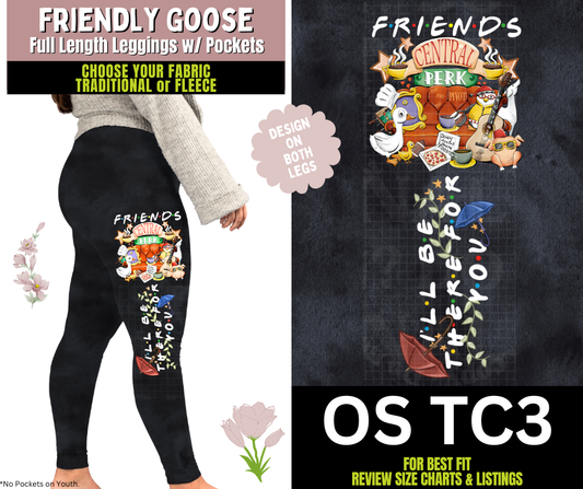 Friendly Goose Watercolor Leggings w/ Side Leg Designs Choose Fleece or Traditional