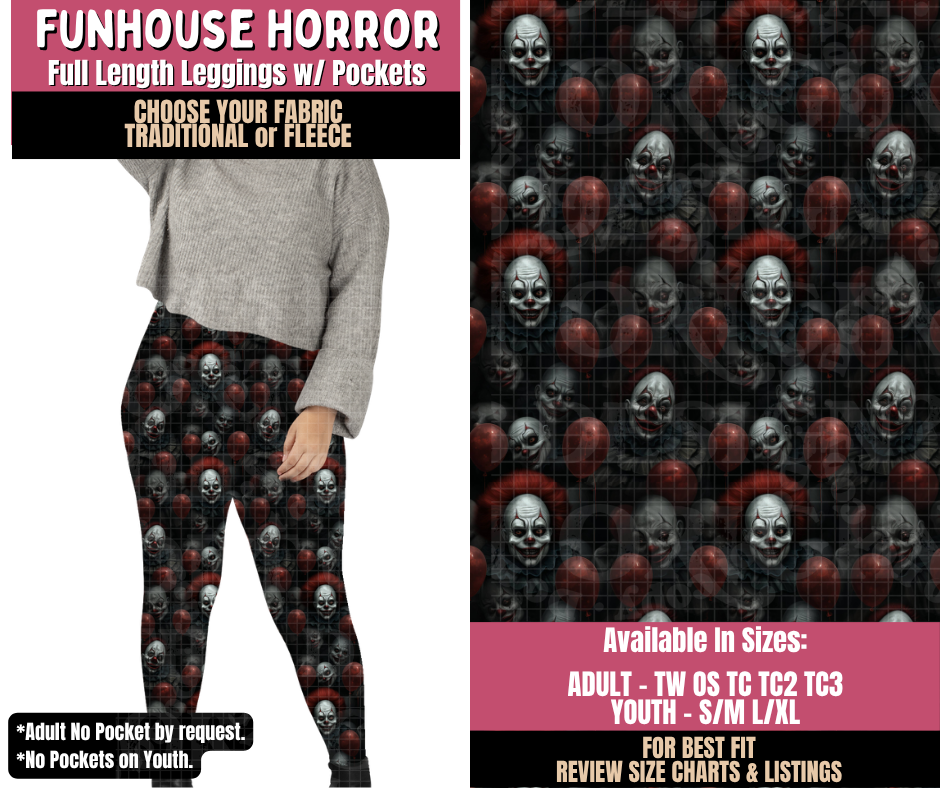 Preorder! Closes 10/1. ETA Dec. Funhouse Horror Leggings Choose Fleece or Traditional