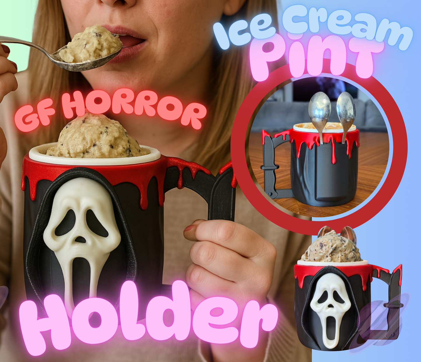 GF HORROR- 3D PRINTED ICE CREAM PINT HOLDER