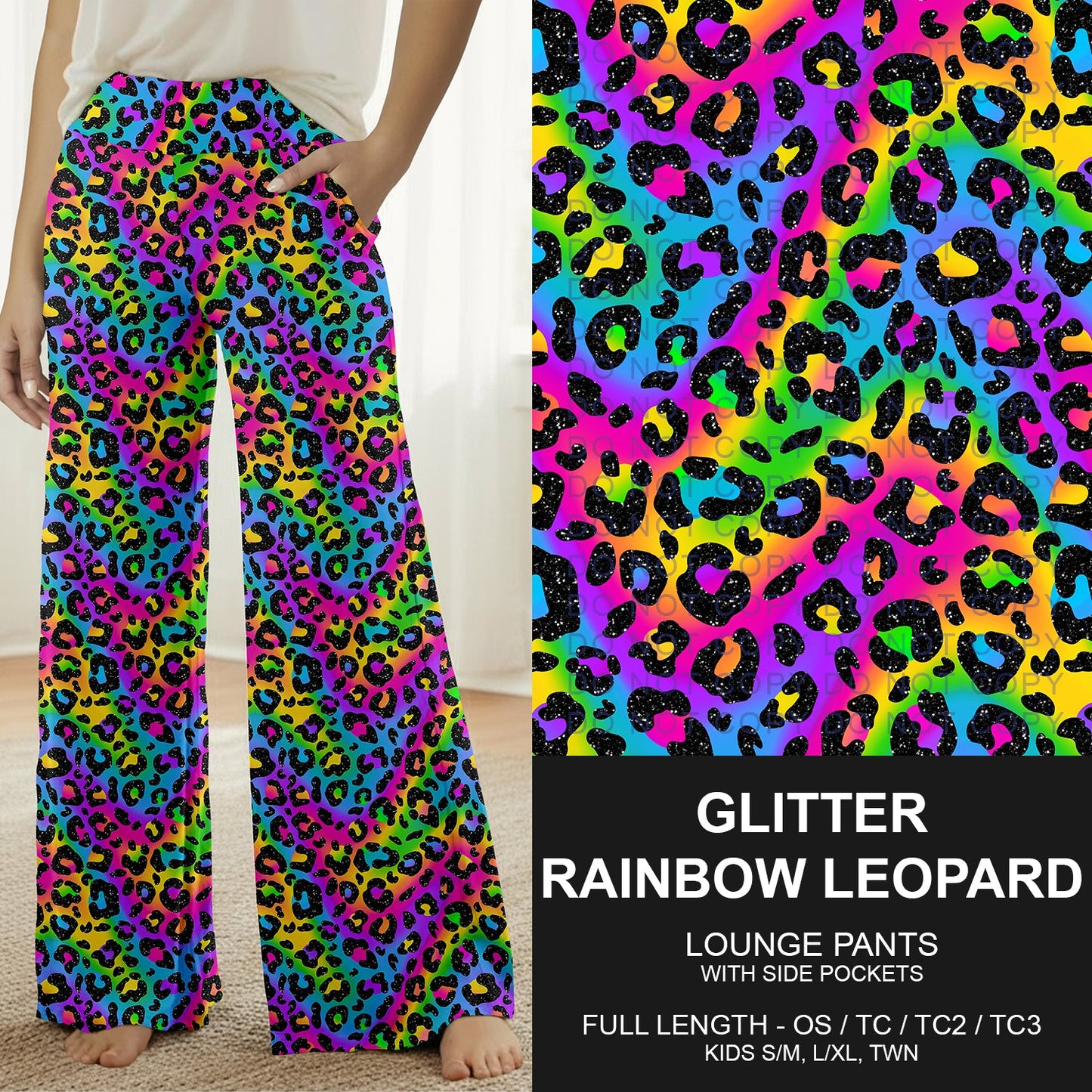 B269 - Preorder Glitter Rainbow Leopard Lounge Pants (Closes 12/28. ETA early March)