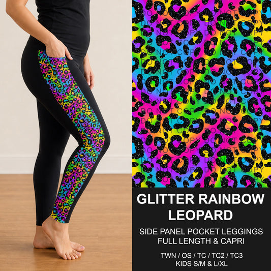 B300 - Preorder Glitter Rainbow Leopard Side Panel Pocket Leggings (Closes 7/15. ETA: mid Sept.)