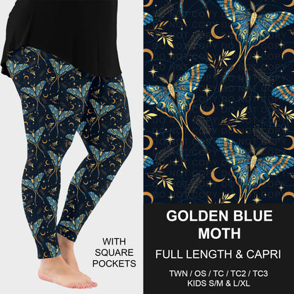 B318 - Preorder Golden Blue Moth Leggings w/ Pockets (Closes 10/25. ETA: late Dec.)