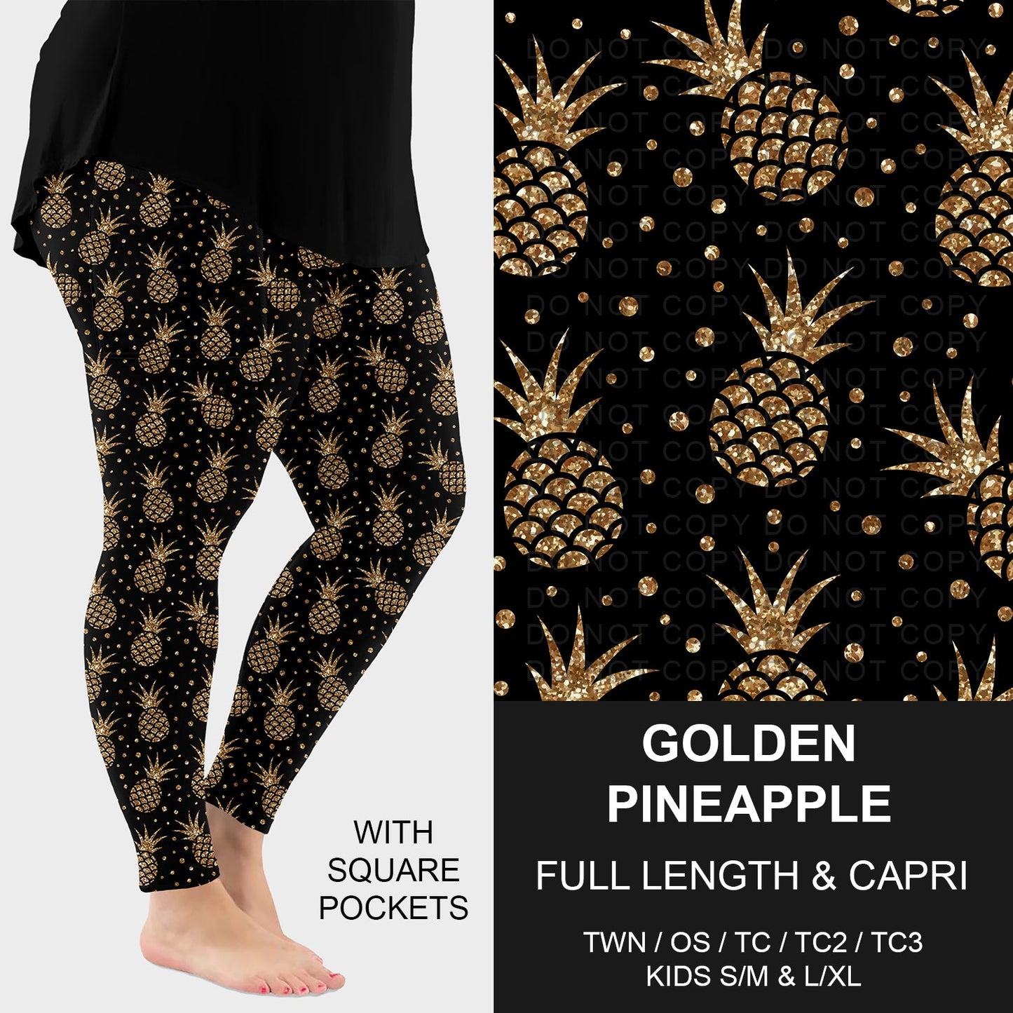 B265 - Preorder Golden Pineapple Leggings w/ Pockets (Closes 12/14. ETA: mid Feb.)