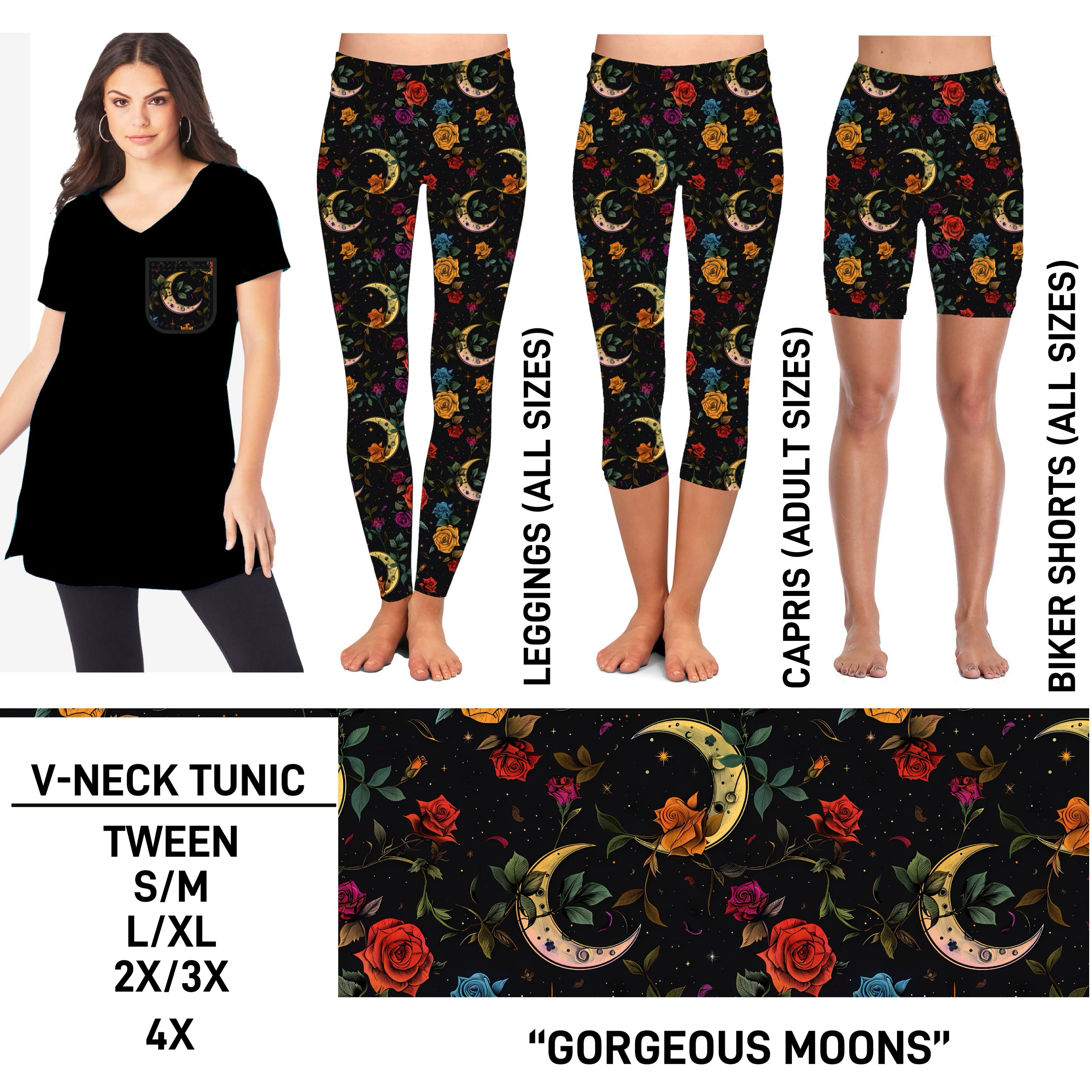 TS2N - Gorgeous Moons Biker/Capris/Leggings with High Side Pockets - Preorder ETA: Mid-Feb