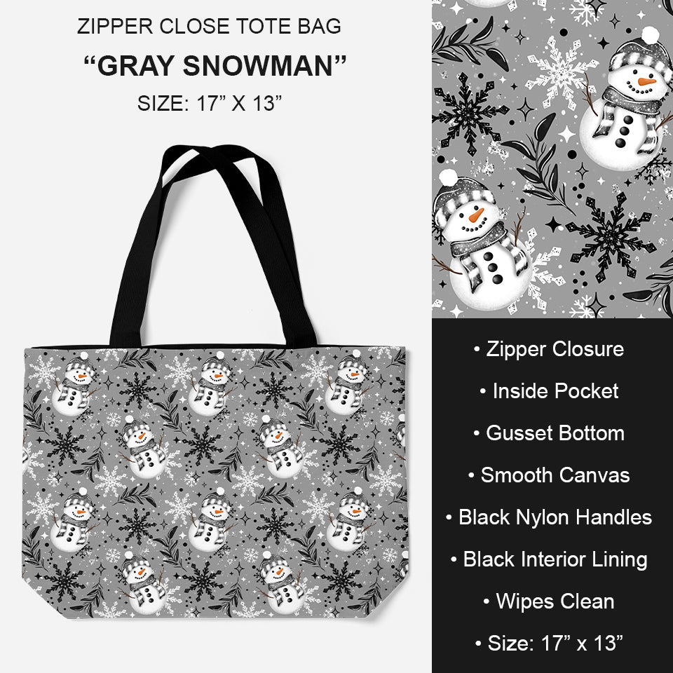 B195 - Preorder Gray Snowman Tote Bag (Closes 11/19. ETA: late Jan.)