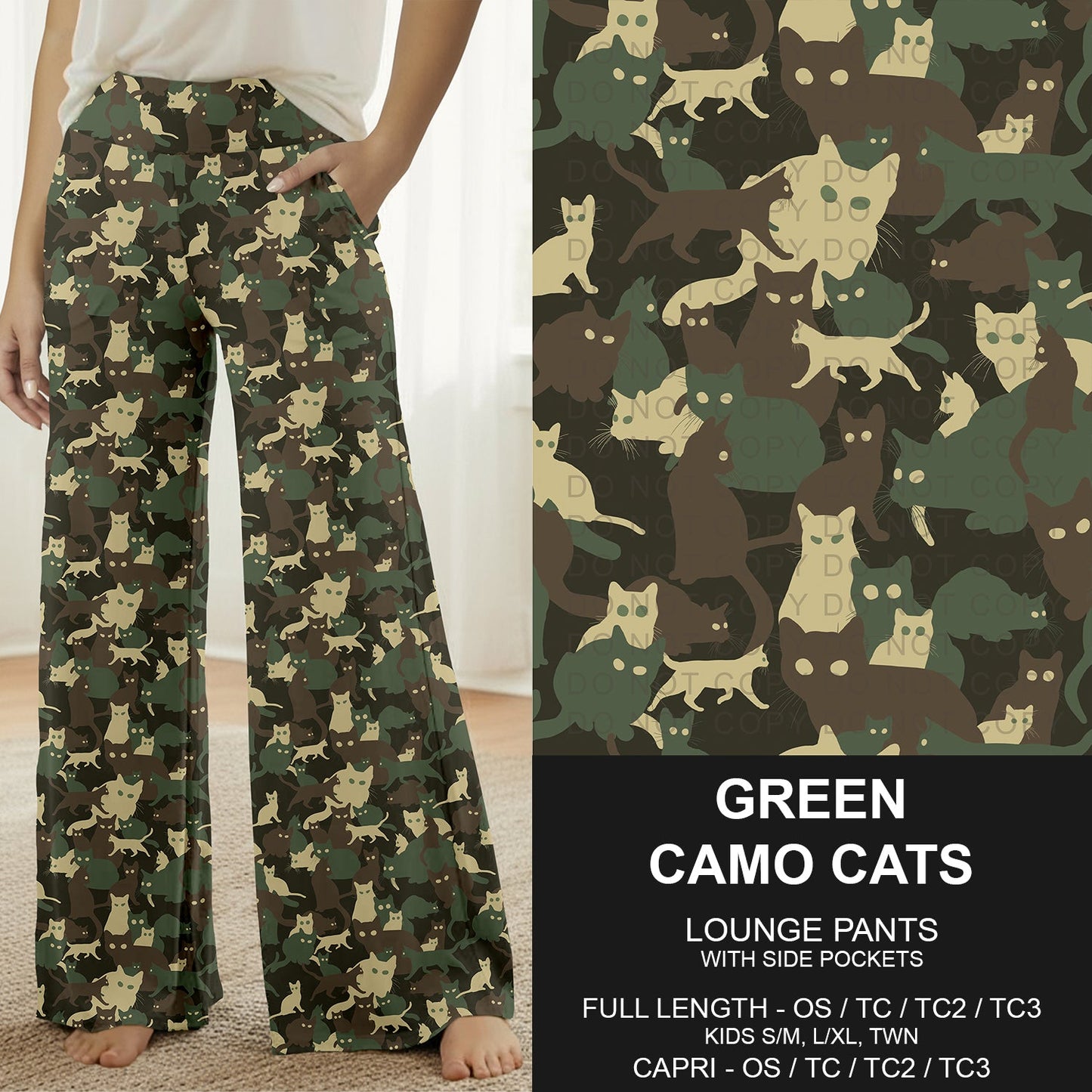 B310 - Preorder Green Camo Cats Lounge Pants (Closes 8/30. ETA: late Oct.)