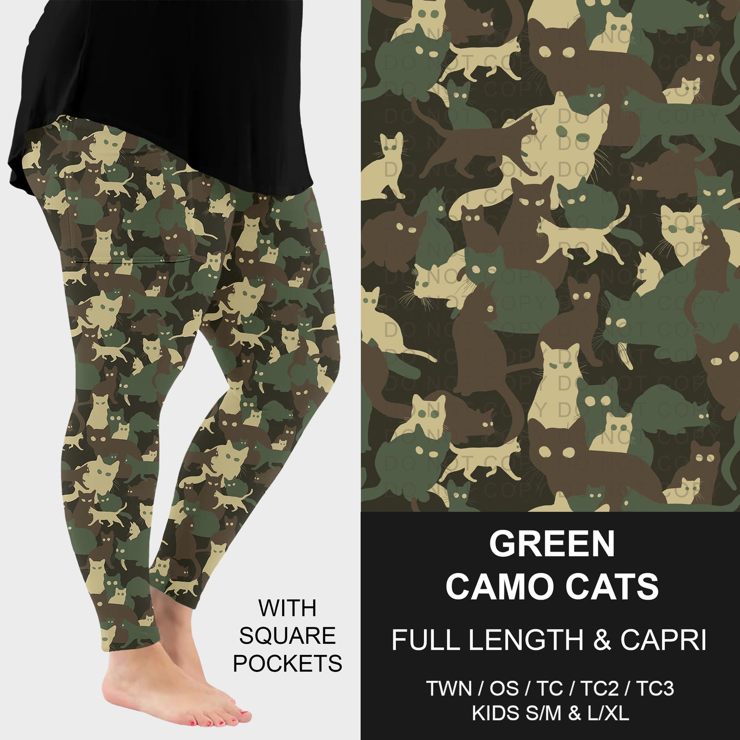 B310 - Preorder Green Camo Cats Leggings w/ Pockets (Closes 8/30. ETA: late Oct.)