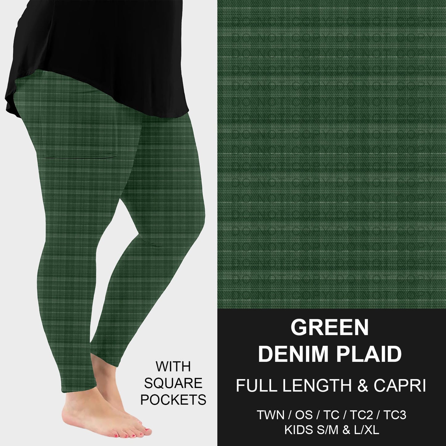 B301 - Preorder Green Denim Plaid Leggings w/ Pockets (Closes 7/19. ETA: late Sept.)