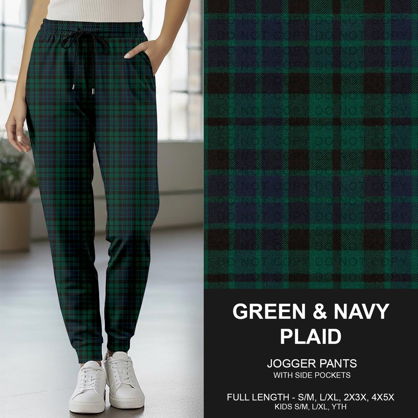 B268 - Preorder Green and Navy Plaid Joggers (Closes 12/28. ETA mid Feb.)