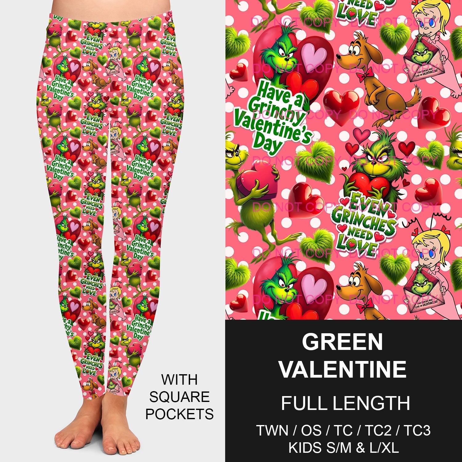 B197 - Preorder Green Valentine Leggings w/ Pockets (Closes 12/01. ETA late Jan.)