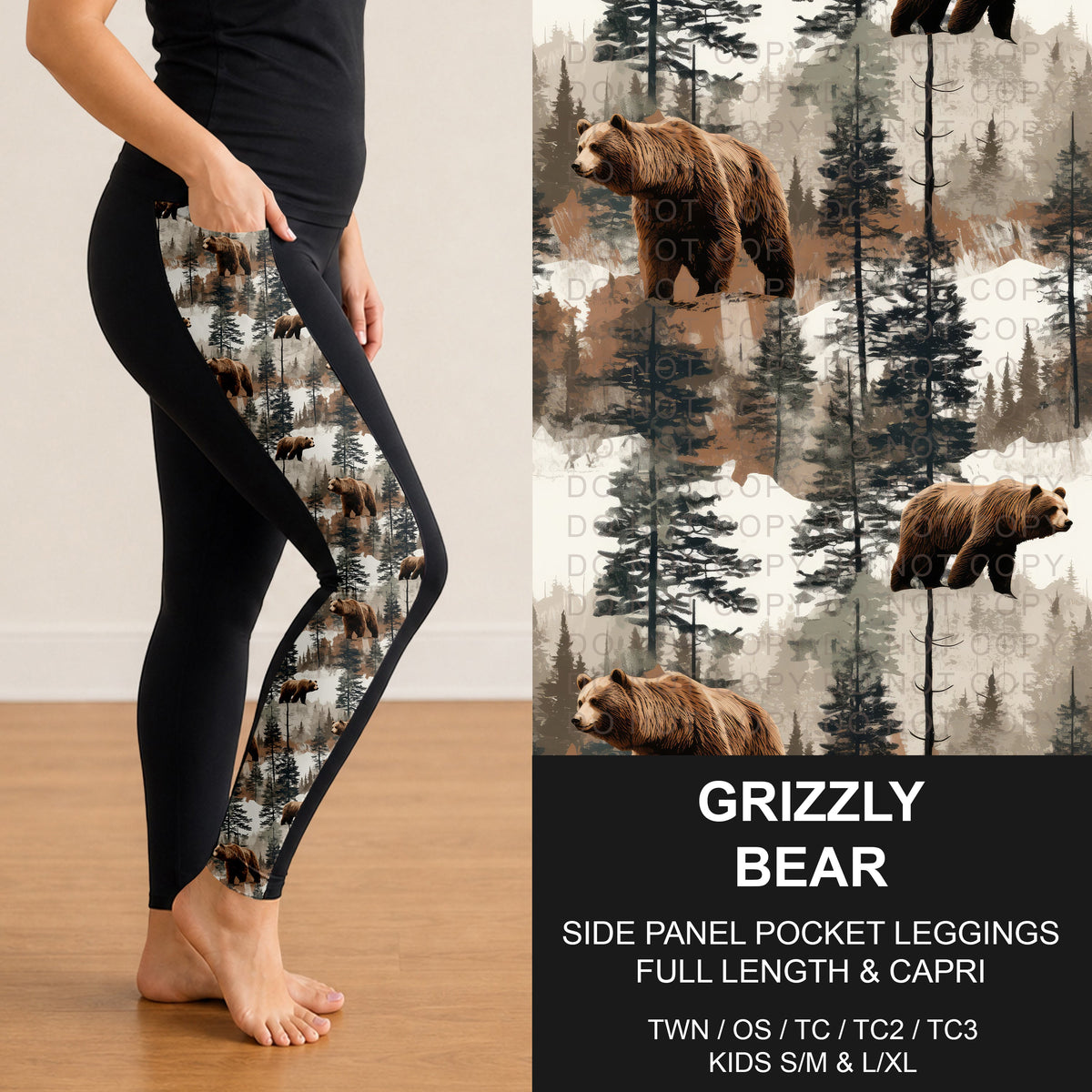 B314 - Preorder Grizzly Bear Side Panel Pocket Leggings (Closes 9/27. ETA: late Nov.)