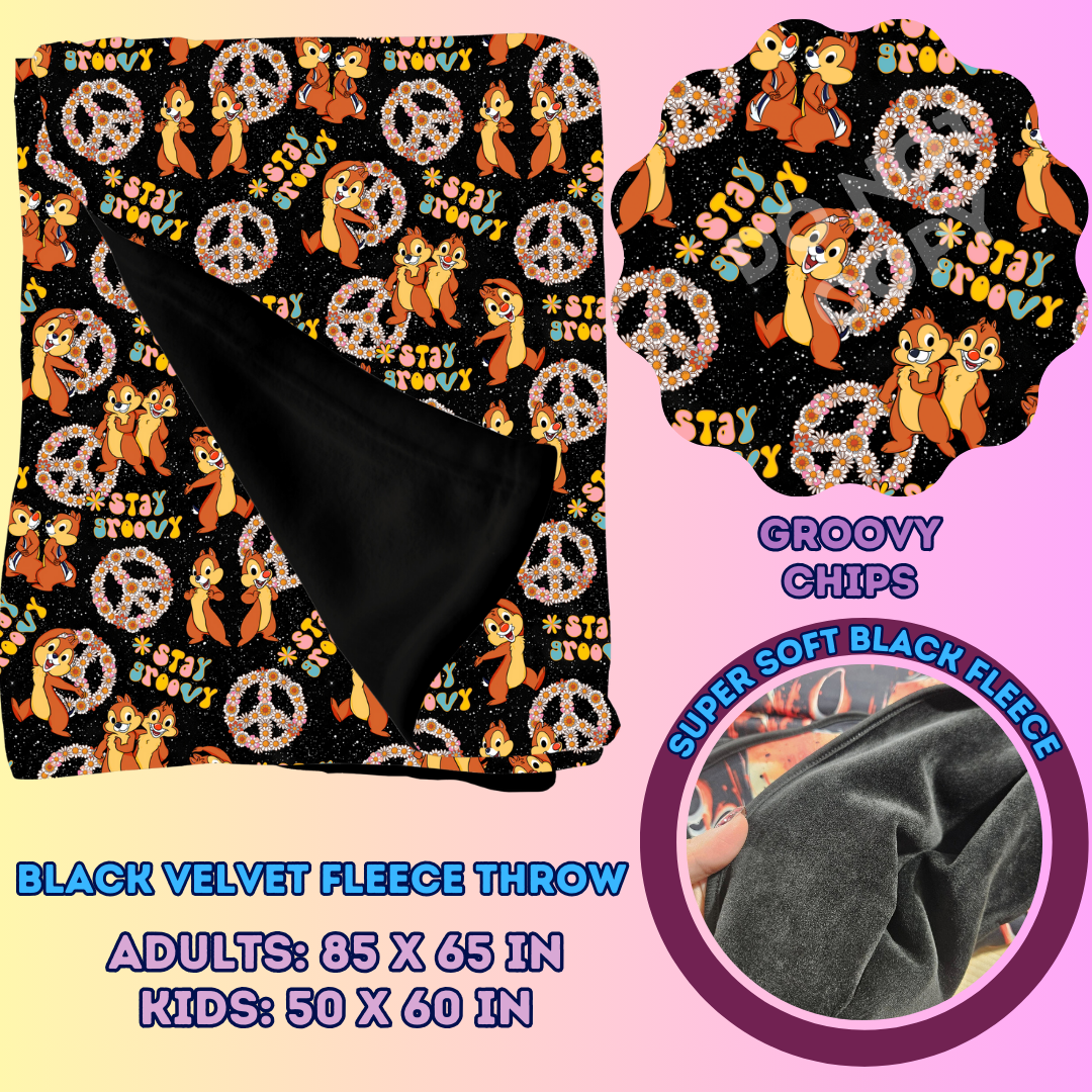 GROOVY CHIPS - SOFT BLACK FLEECE THROWS 7 - PREORDER CLOSING 1/13