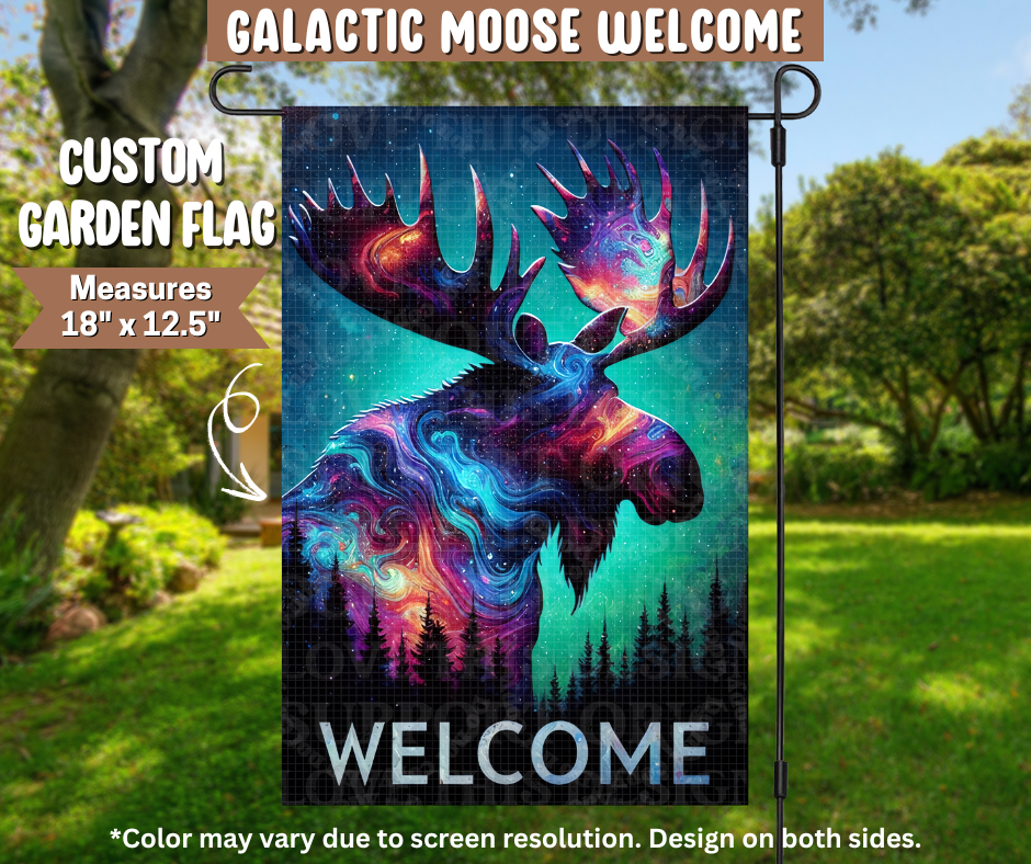 Galactic Moose Welcome Garden Flag