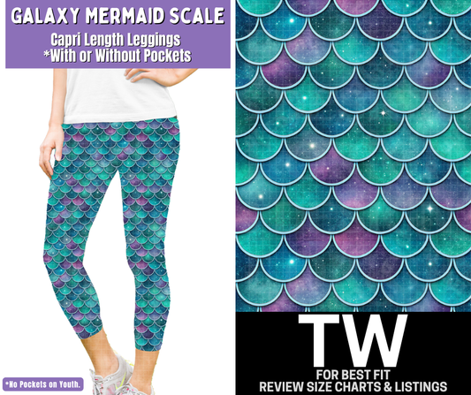 Galaxy Mermaid Scale Capri Length Leggings w/ Pockets