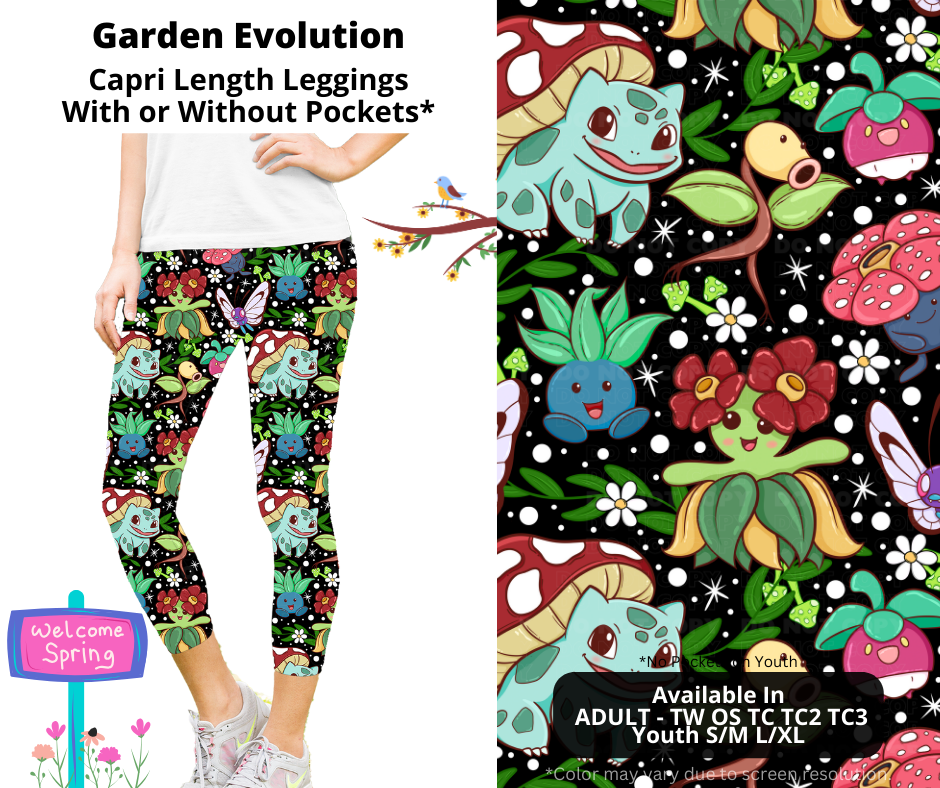 Preorder! Closes 1/27. ETA April. Garden Evolution Capri Leggings w/wo Pockets