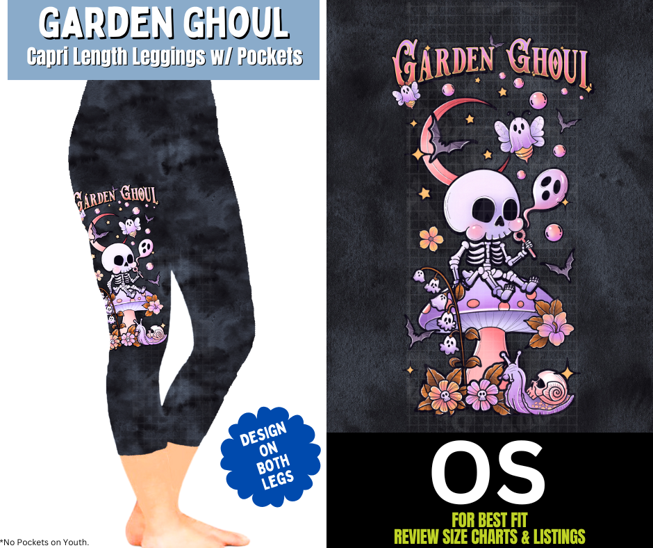 Garden Ghoul Watercolor Capri Leggings w/ Side Leg Designs