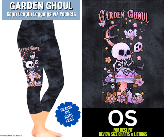 Garden Ghoul Watercolor Capri Leggings w/ Side Leg Designs