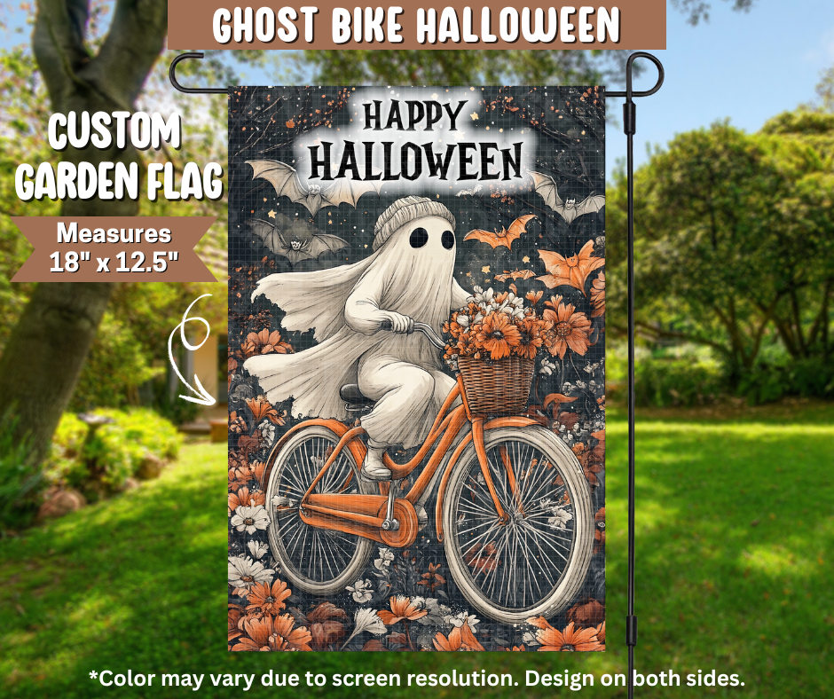Ghost Bike Halloween Garden Flag