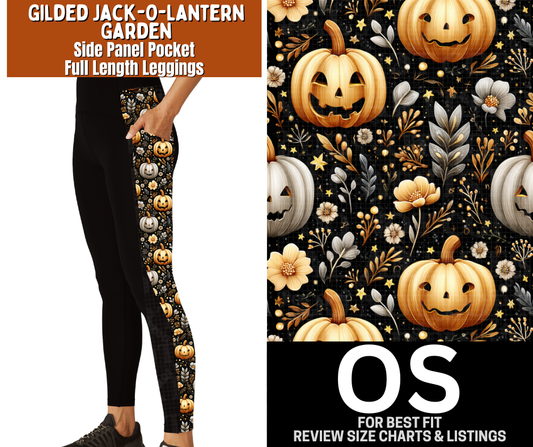 Gilded Jack-O-Lantern Side Panel Pocket Full Length Leggings
